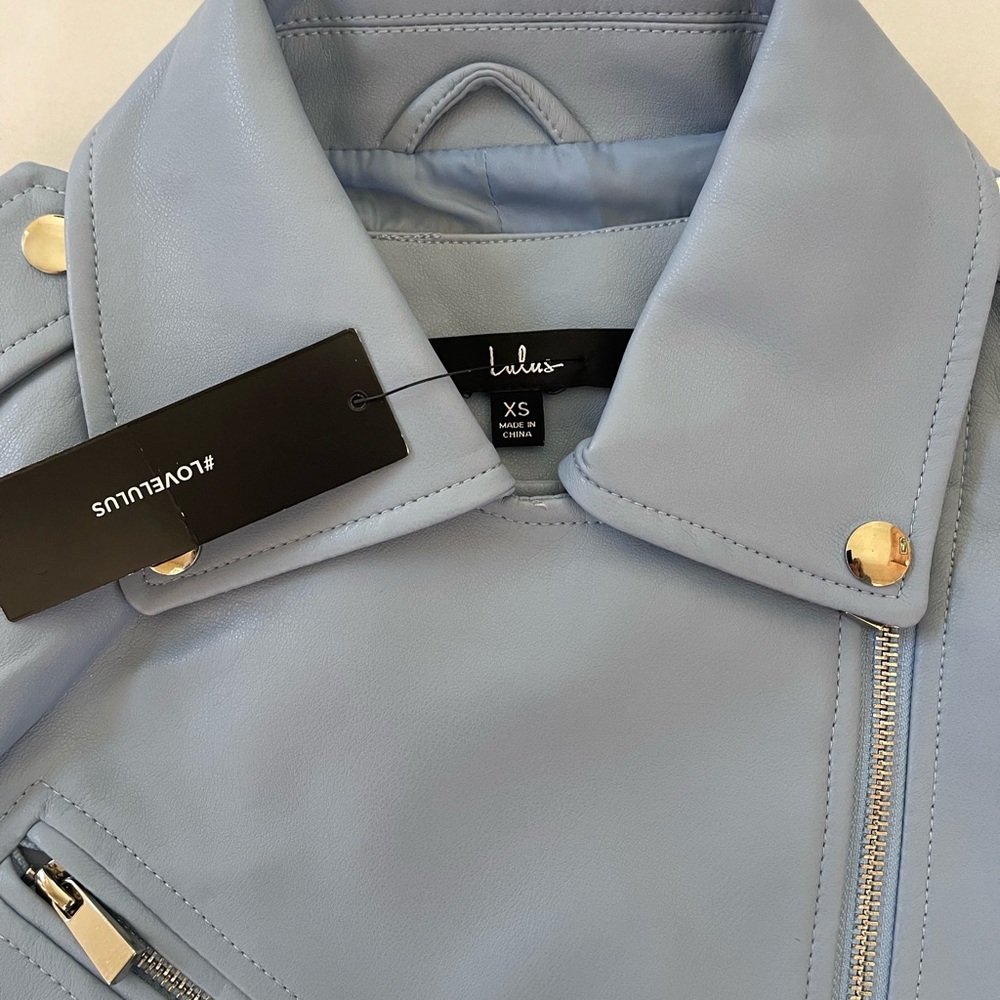 NWT Lulus Out for the Night Blue Vegan Leather Moto Jacket - Picture 3 of 6